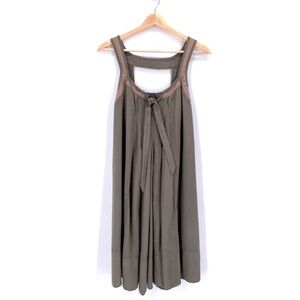 Lagenlook Dress Taupe Loose Fitting Sleeveless Front & Back Self Tie Belt Small
